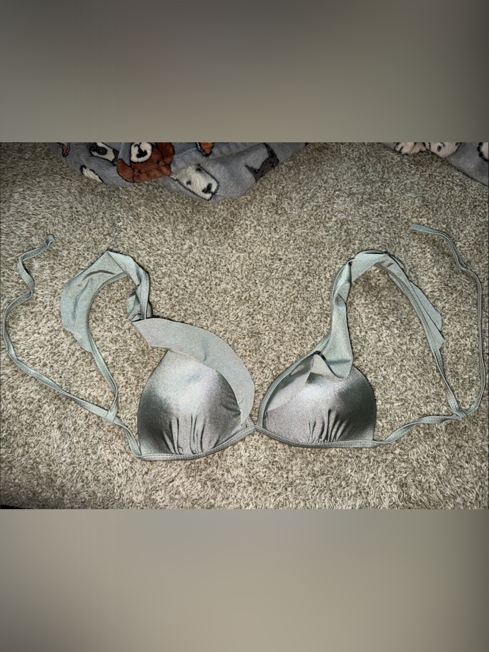 No Boundaries Shimmery Light Sage Bikini Top